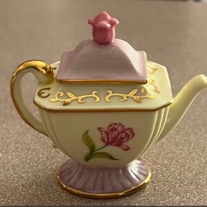 Charming Mini Lenox Floral Teapot with Gold Trim